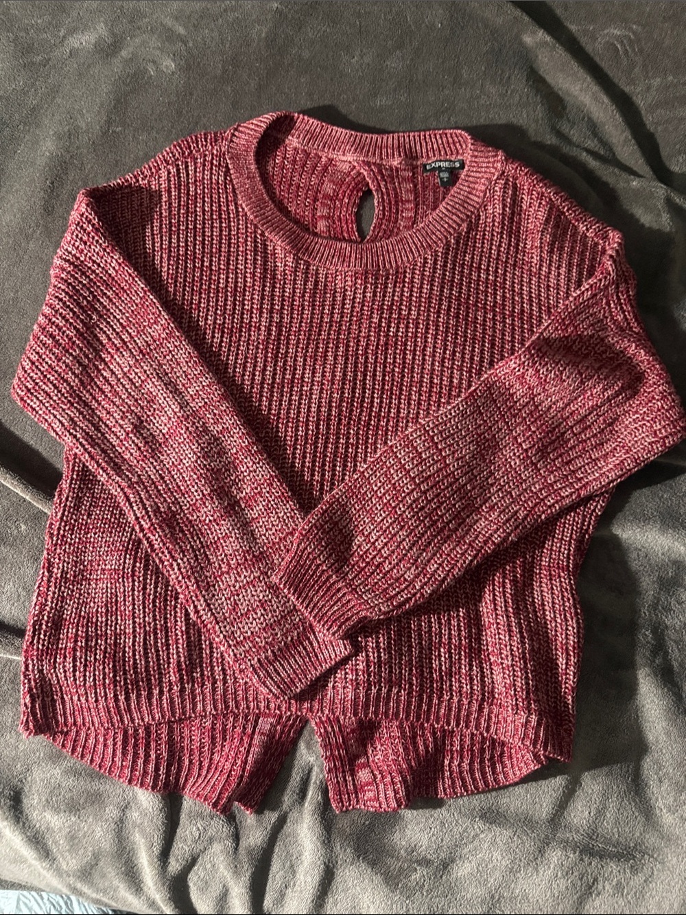 Express Women's Burgundy Crewneck Knit Sweater